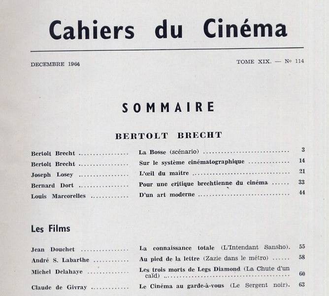Cahiers du cinéma, no. 114 (December 1960), table of contents.