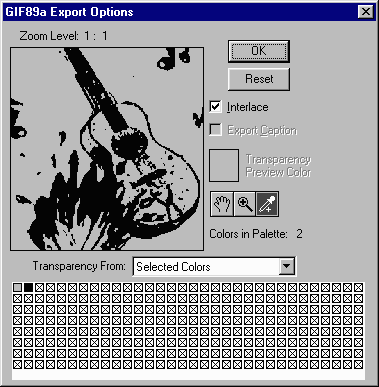 Photoshop GIF89a Export dialog box.