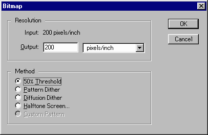 Photoshop Bitmap Mode dialog box.