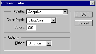 PhotoShop Indexed Color Dialog Box.